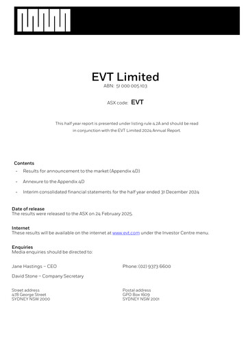Miniature EVT Limited Rapport financier 2025-h1
