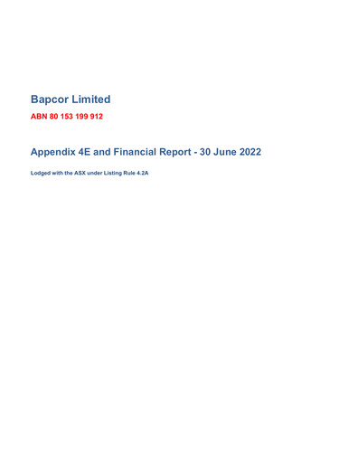 Thumbnail Bapcor Limited Financial Report 2022