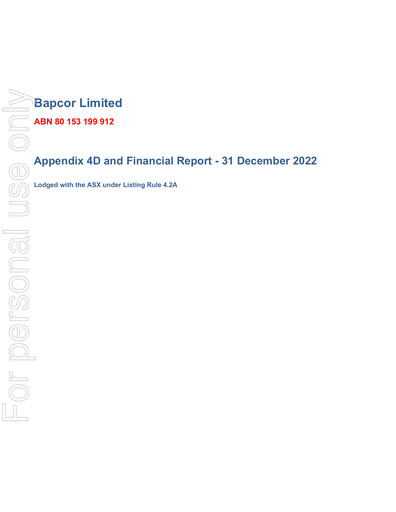 Thumbnail Bapcor Limited Financial Report 2023-h1