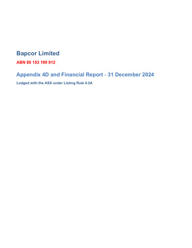 Thumbnail Bapcor Limited Financial Report 2025-h1