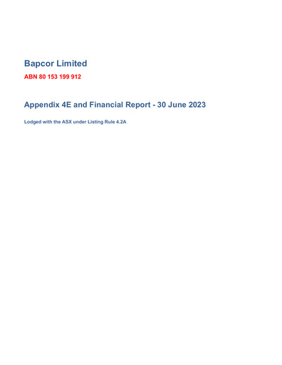 Thumbnail Bapcor Limited Financial Statement 2023