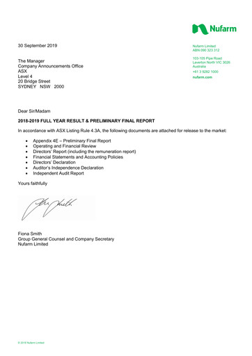 Thumbnail Nufarm Financial Report 2019