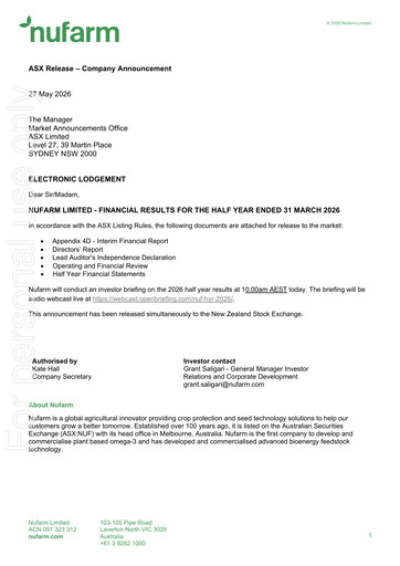 Thumbnail Nufarm Financial Report 2026-h1