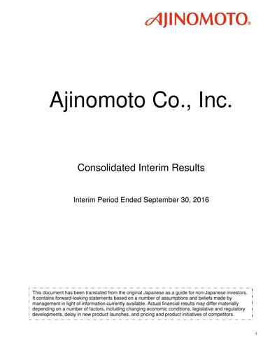 Thumbnail Ajinomoto
 Half-year Report 2016-h1