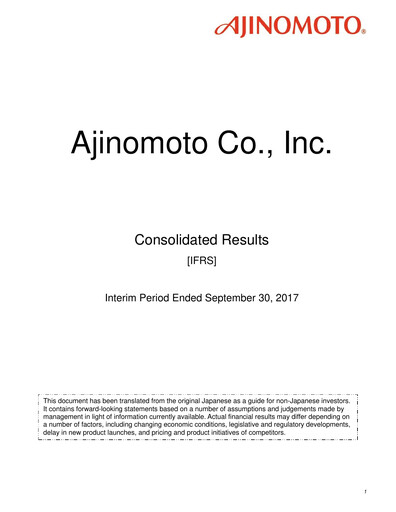 Thumbnail Ajinomoto
 Half-year Report 2017-h1