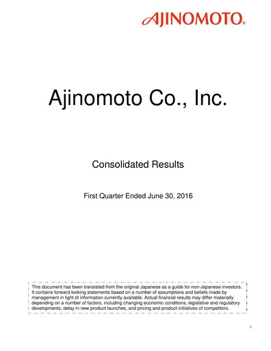 Thumbnail Ajinomoto
 Quarterly Report 2016-q1