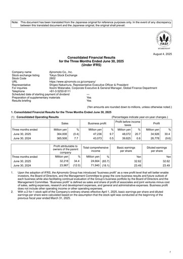 Thumbnail Ajinomoto
 Quarterly Report 2025-q1