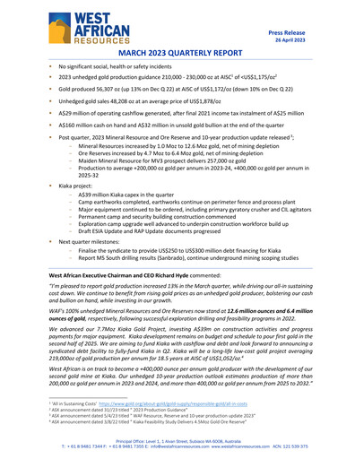 Miniature West African Resources Rapport trimestriel 2023-q1