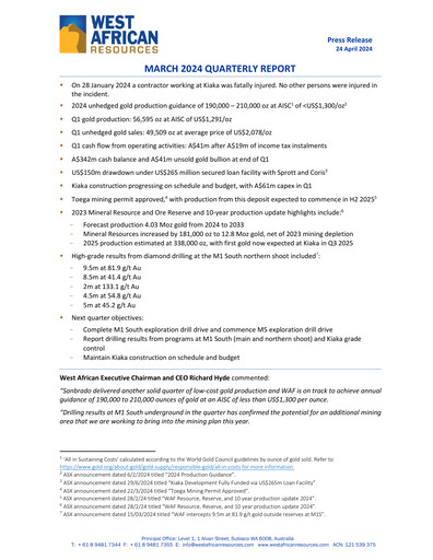 Miniature West African Resources Rapport trimestriel 2024-q1