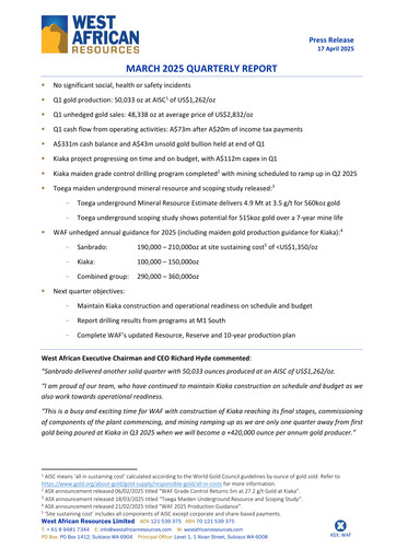 Miniature West African Resources Rapport trimestriel 2025-q1