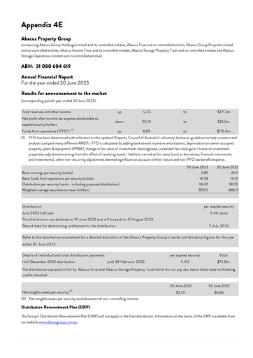 Thumbnail Abacus Storage King Financial Report 2023