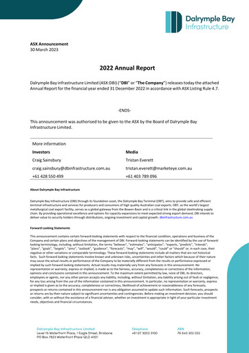 Thumbnail Dalrymple Bay Infrastructure Annual Report 2022