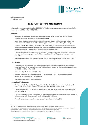 Thumbnail Dalrymple Bay Infrastructure Financial Report 2022