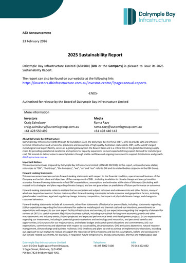 Thumbnail Dalrymple Bay Infrastructure Sustainability Report 2025