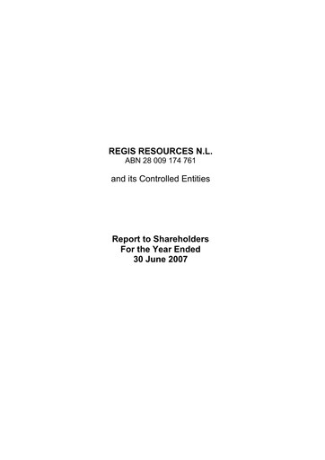 Thumbnail Regis Resources Annual Report 2007
