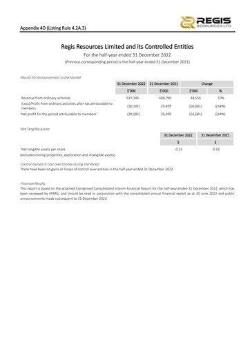 Vorschaubild Regis Resources Halbjahresbericht 2023-h1
