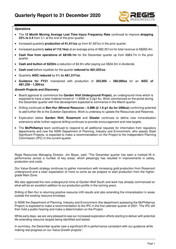 Vorschaubild Regis Resources Quartalsbericht 2020-q4