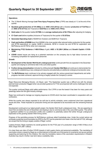 Vorschaubild Regis Resources Quartalsbericht 2021-q3