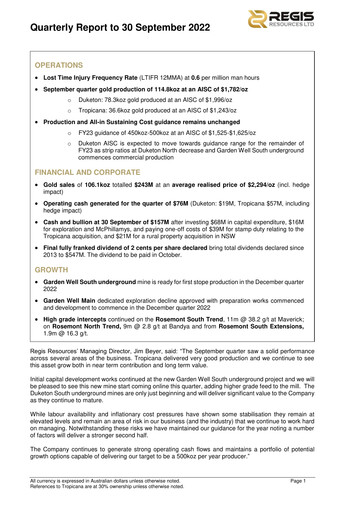 Vorschaubild Regis Resources Quartalsbericht 2022-q3