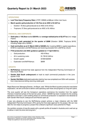 Vorschaubild Regis Resources Quartalsbericht 2023-q1