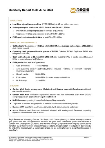 Vorschaubild Regis Resources Quartalsbericht 2023-q2