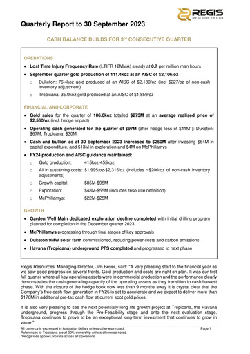 Vorschaubild Regis Resources Quartalsbericht 2023-q3