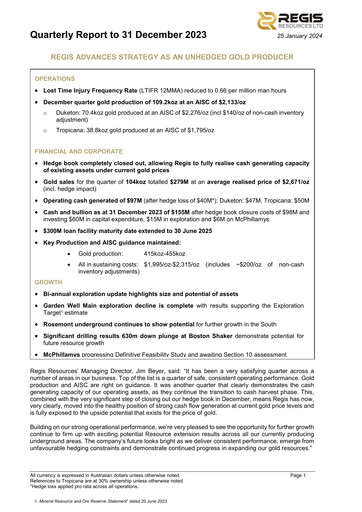 Vorschaubild Regis Resources Quartalsbericht 2023-q4