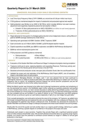 Vorschaubild Regis Resources Quartalsbericht 2024-q1