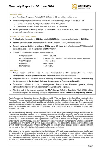 Vorschaubild Regis Resources Quartalsbericht 2024-q2