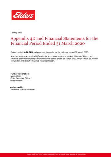 Thumbnail Elders Limited Half-year Report 2020-h1