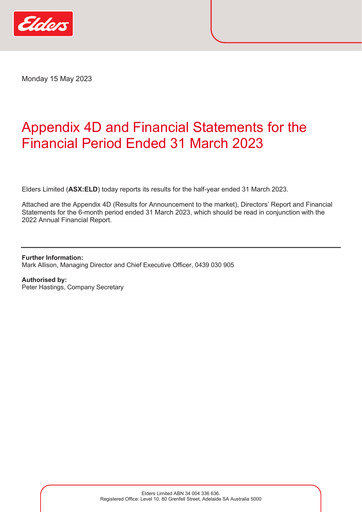 Thumbnail Elders Limited Half-year Report 2023-h1