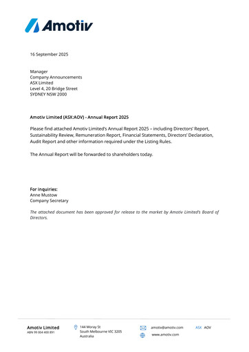 Thumbnail Amotiv Limited Annual Report 2025