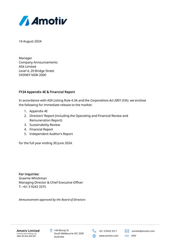 Vorschaubild Amotiv Limited Finanzmitteilung 2024