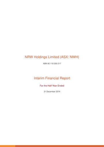Thumbnail NRW Holdings Limited Financial Report 2015-h1