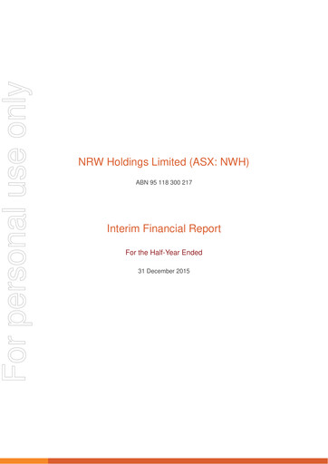 Thumbnail NRW Holdings Limited Financial Report 2016-h1