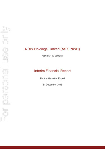 Thumbnail NRW Holdings Limited Financial Report 2017-h1