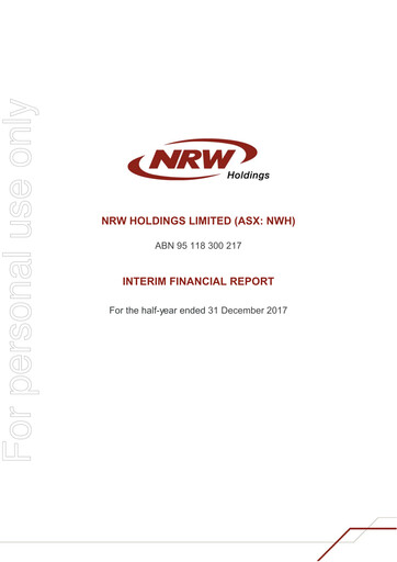 Thumbnail NRW Holdings Limited Financial Report 2018-h1