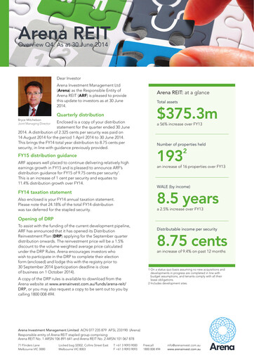 Thumbnail Arena REIT Quarterly Report 2014-q2