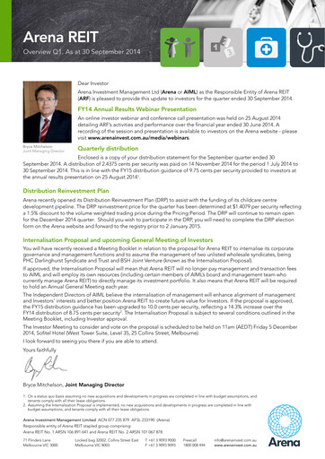 Thumbnail Arena REIT Quarterly Report 2014-q3