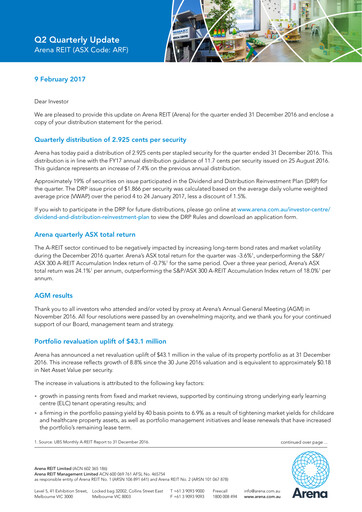 Thumbnail Arena REIT Quarterly Report 2016-q4