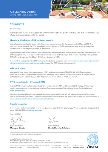 Thumbnail Arena REIT Quarterly Report 2018-q2