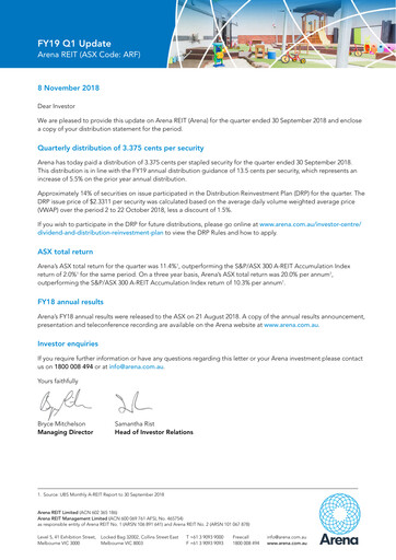 Thumbnail Arena REIT Quarterly Report 2018-q3