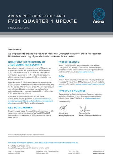 Thumbnail Arena REIT Quarterly Report 2020-q3
