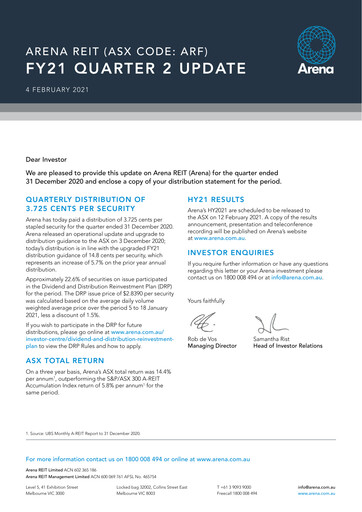 Thumbnail Arena REIT Quarterly Report 2020-q4