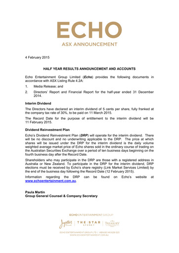 Thumbnail The Star Entertainment Group Financial Report 2015-h1