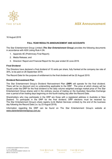 Thumbnail The Star Entertainment Group Financial Report 2019