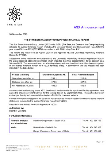 Thumbnail The Star Entertainment Group Financial Statement 2025