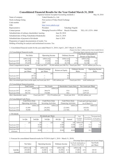 Thumbnail Yakult Financial Statement fy2017