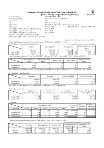 Thumbnail Yakult Financial Statement fy2018