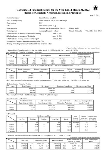 Thumbnail Yakult Financial Statement fy2021